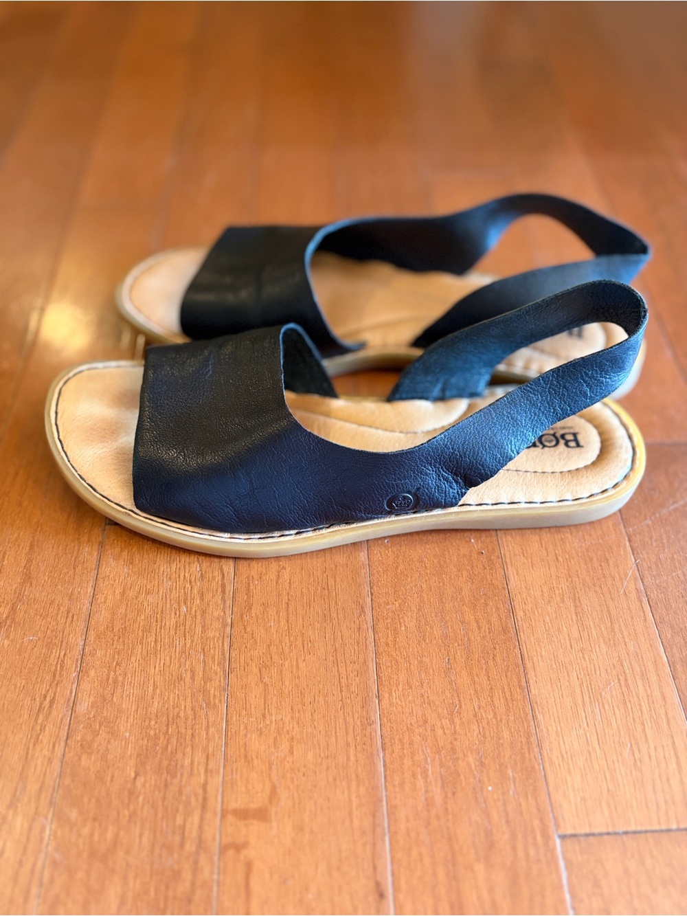 Born Black Leather Slingback Sandals with Tan Footbed